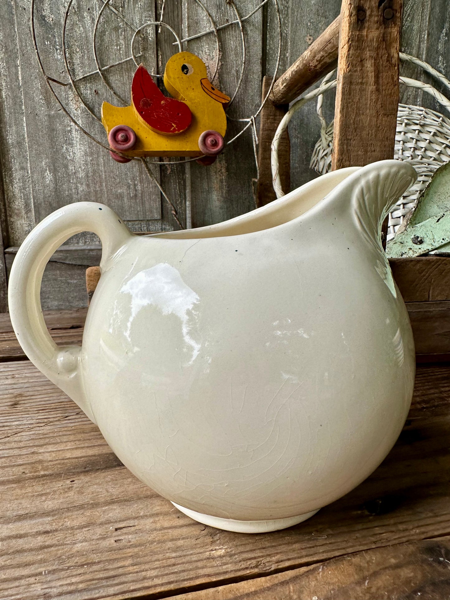 Strawberry Pattern Pitcher USA Crazed & Stained