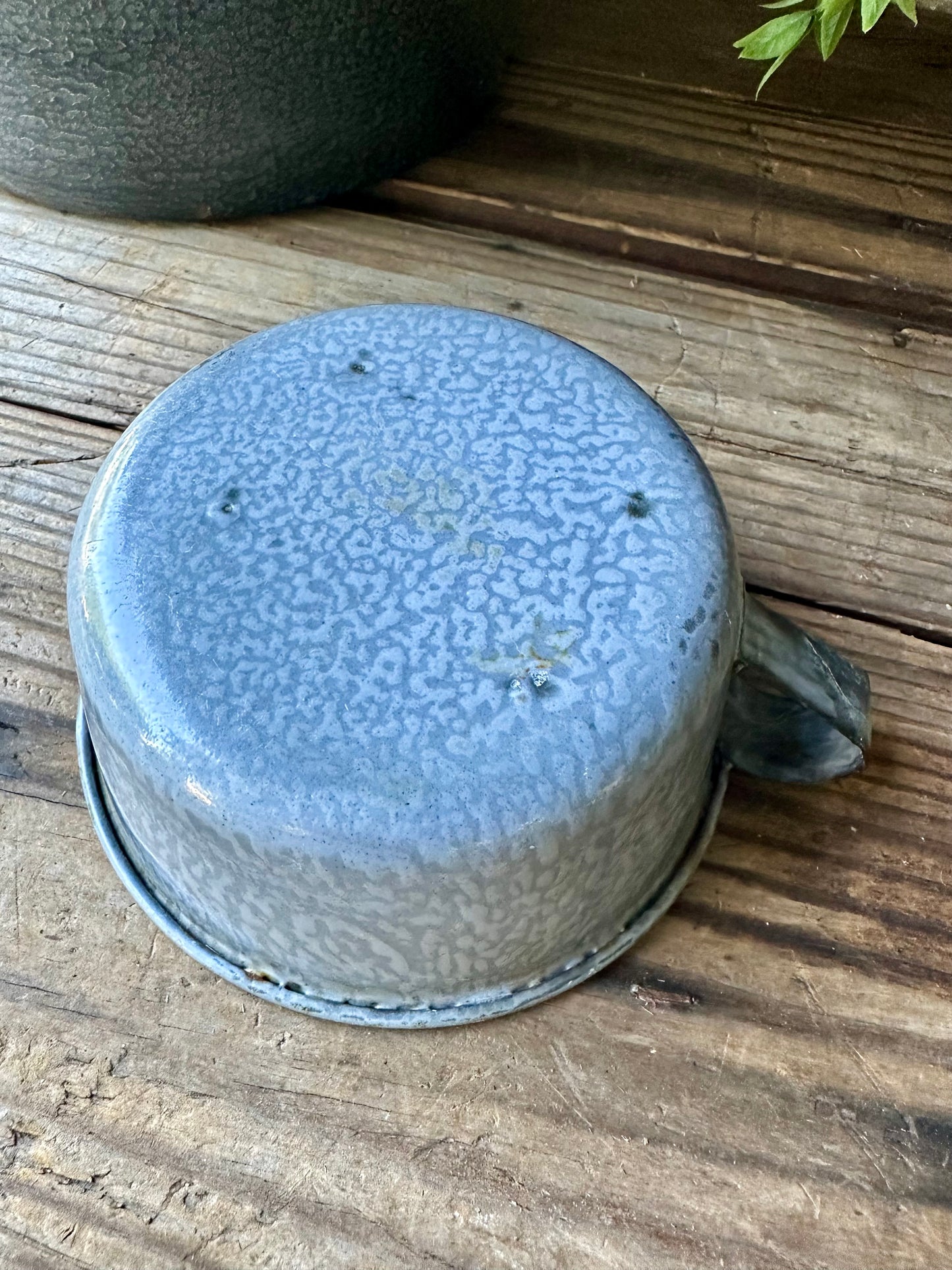 Gray Enamelware Cup/Dish With Handle