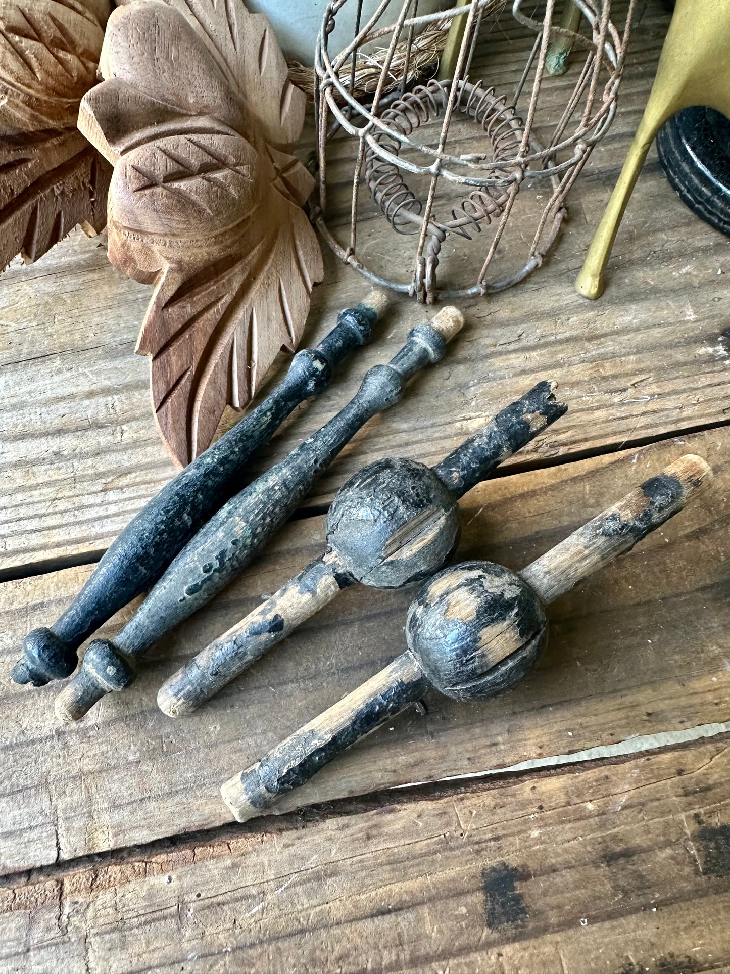 Chippy Black Paint Wood Salvage Spindles