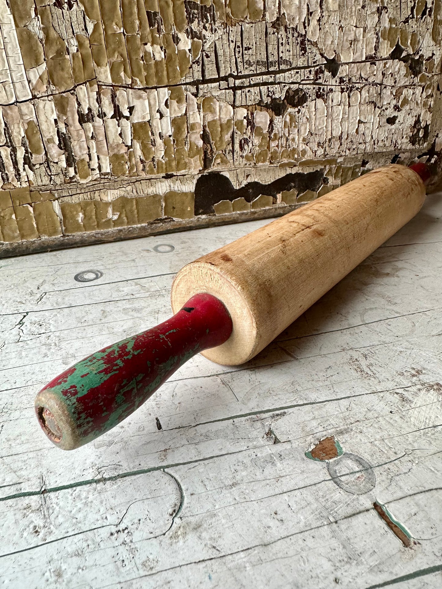 Rolling Pin Red & Green Chippy Paint Handles