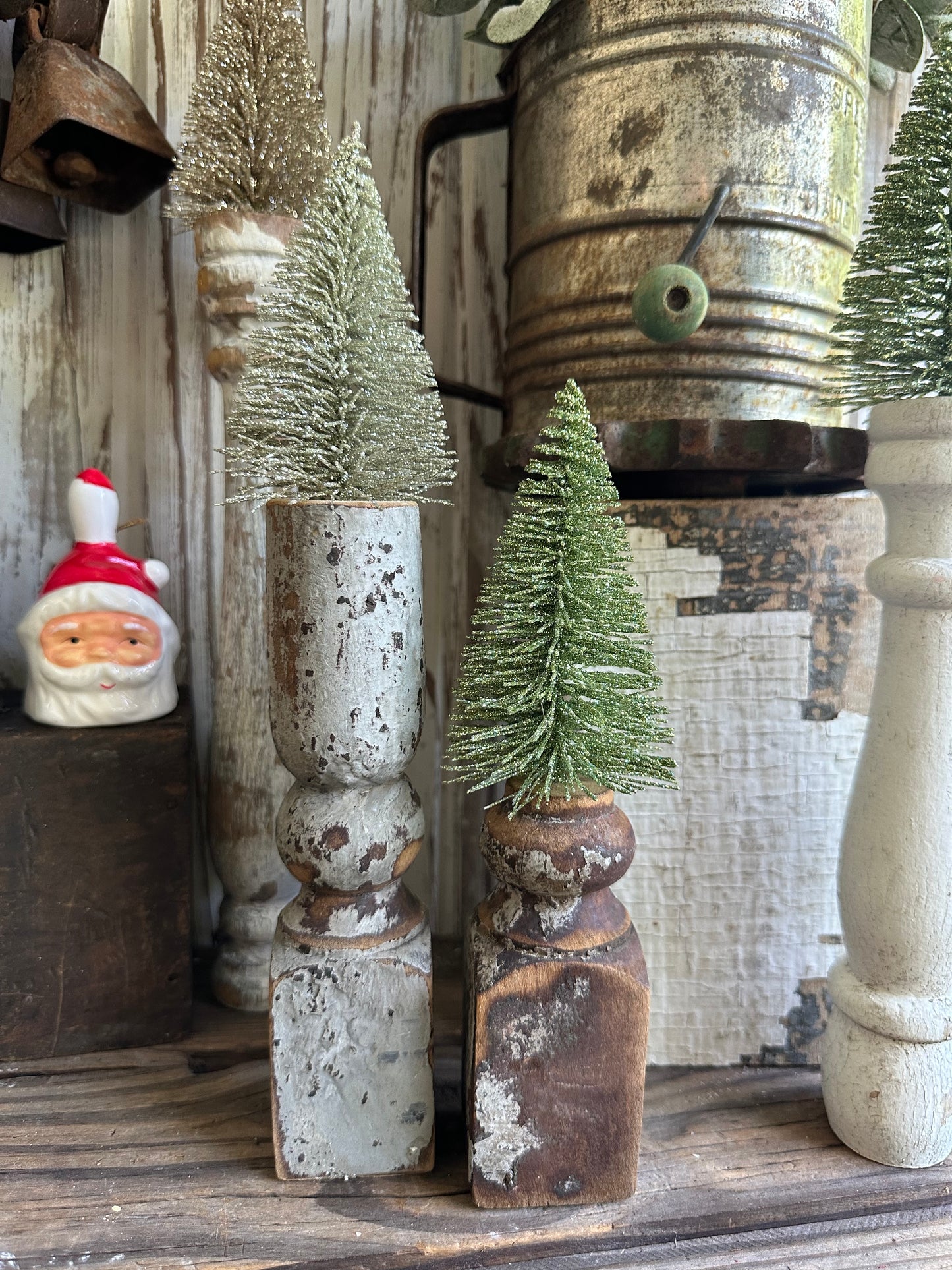 Salvage Wood Spindle Bottle Brush Tree Set Of Two