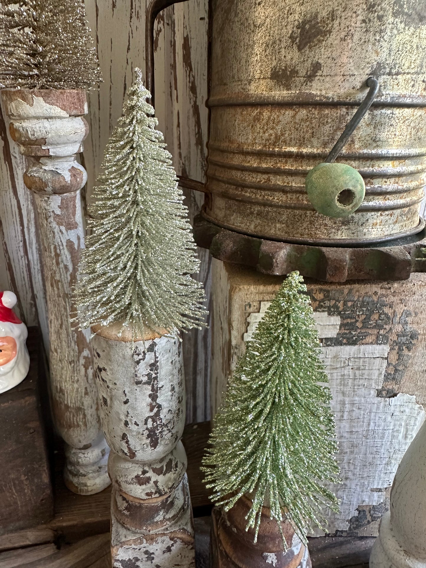 Salvage Wood Spindle Bottle Brush Tree Set Of Two