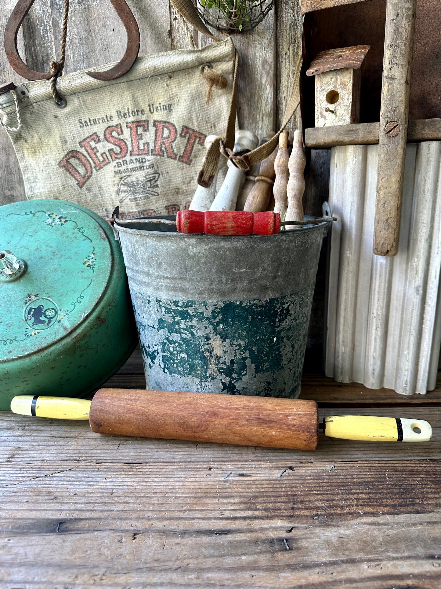 Wood Rolling Pin Yellow/Black/Off White Stripe