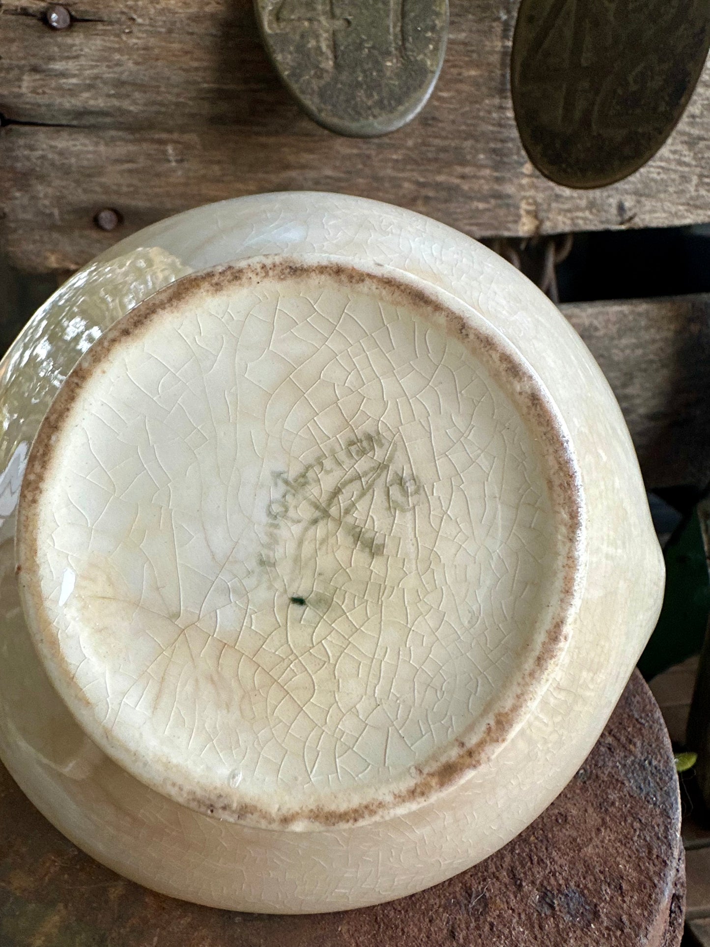 Floral Creamer With Handle Crazing Staining