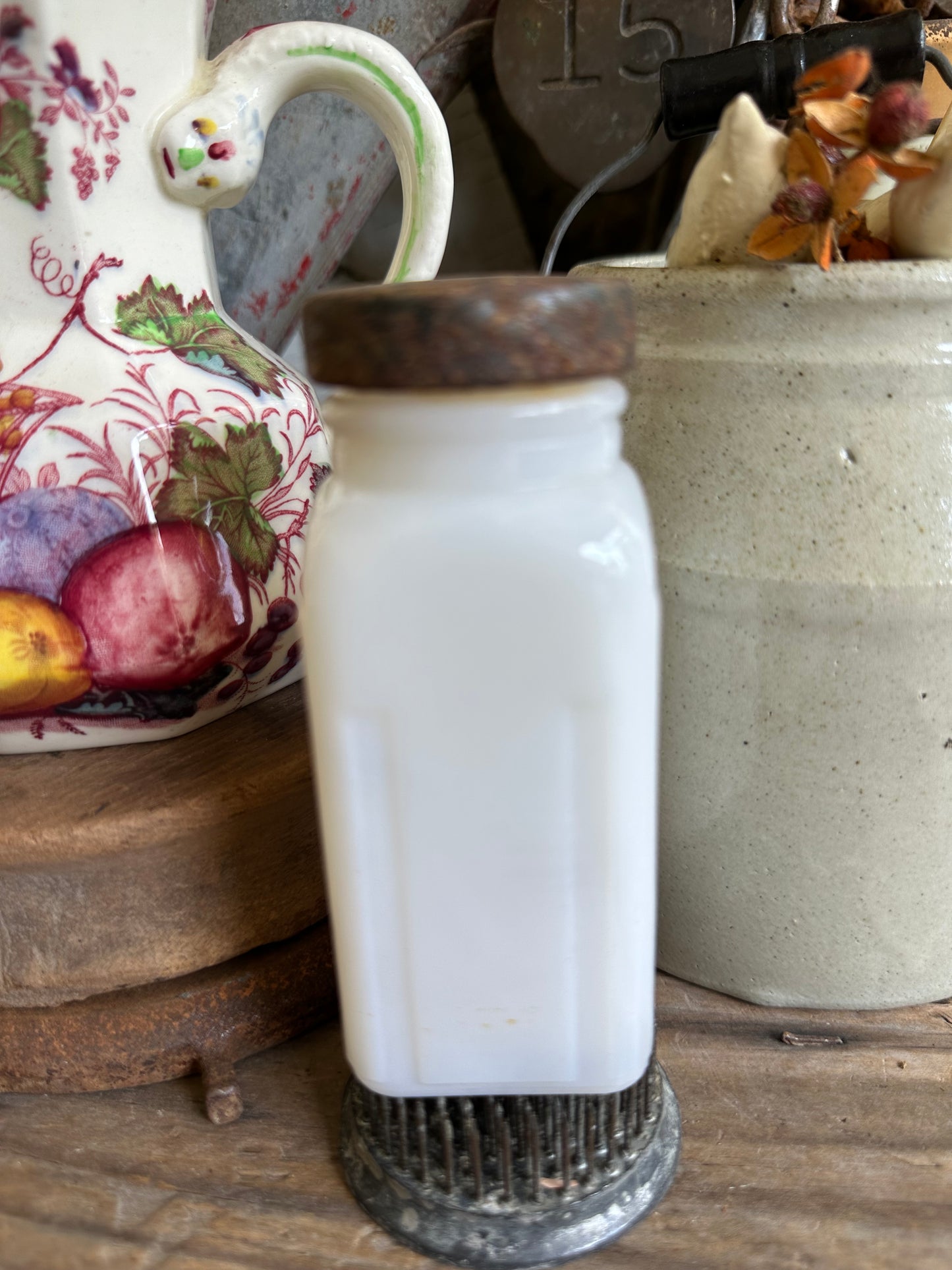 Milk Glass Jar With Metal Lid