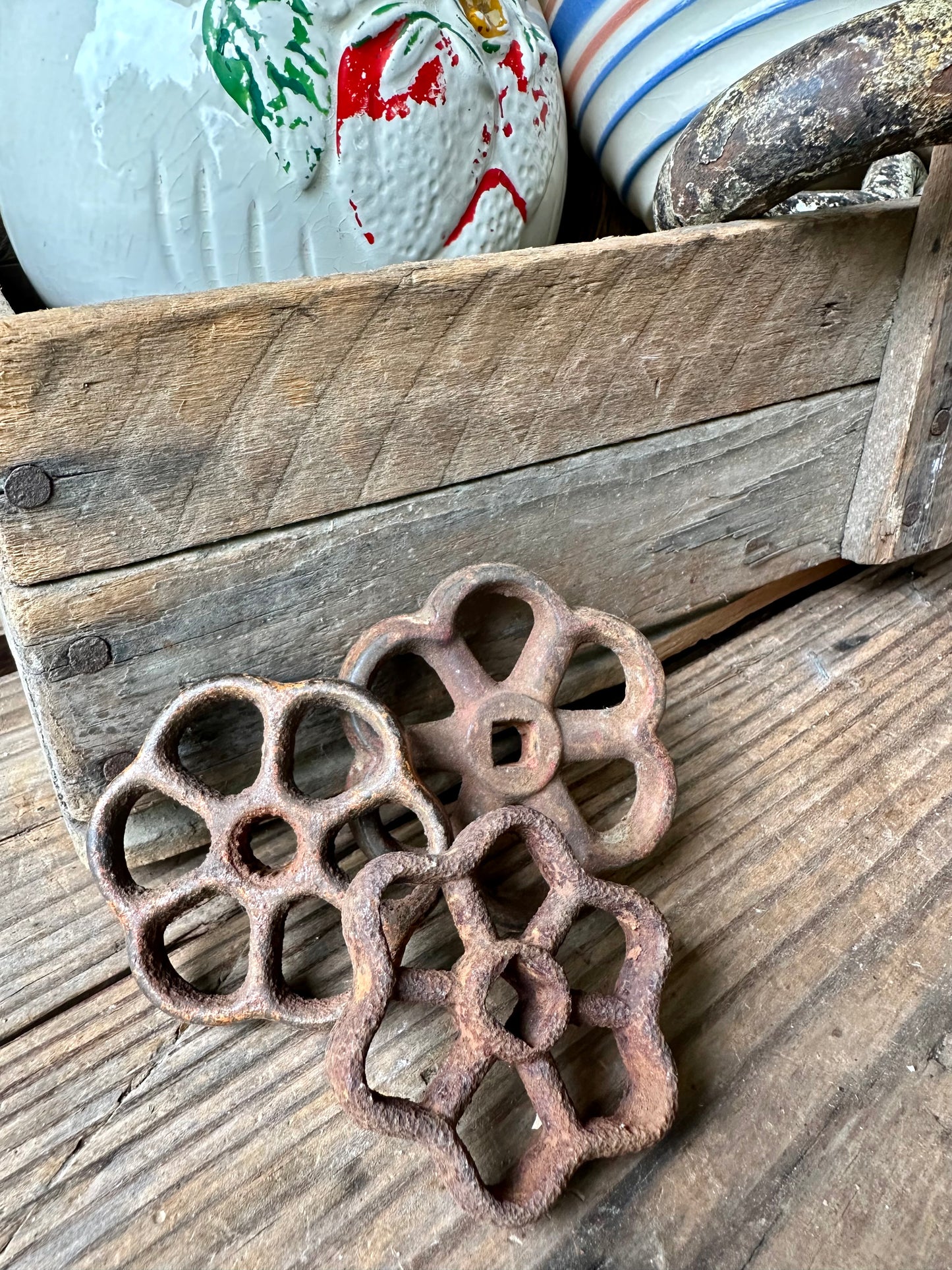 Rusty Metal Valve Handles Set Of Three