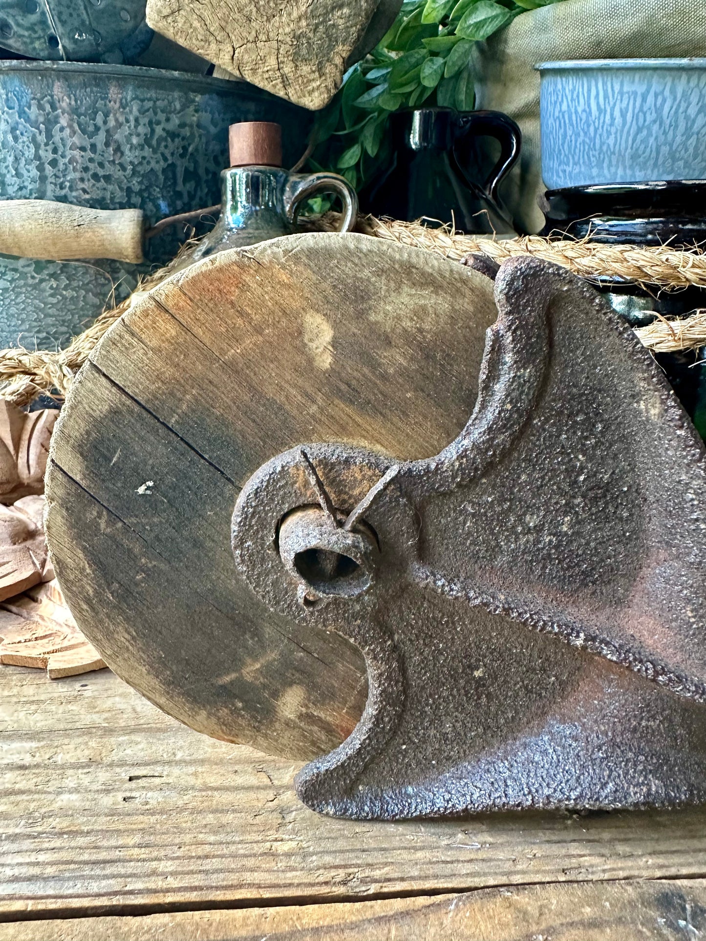 Pulley Wood & Rusty Metal