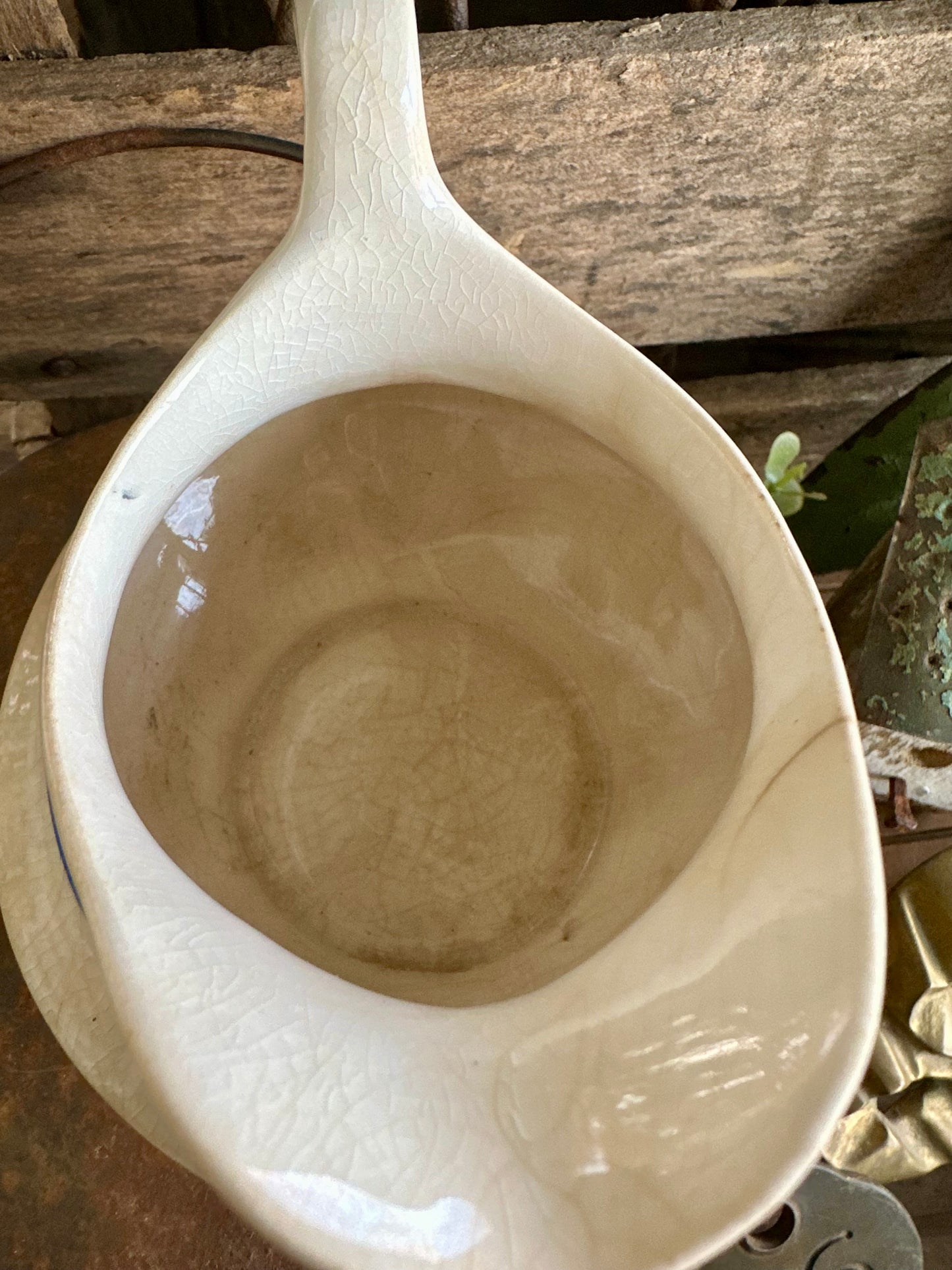 Floral Creamer With Handle Crazing Staining