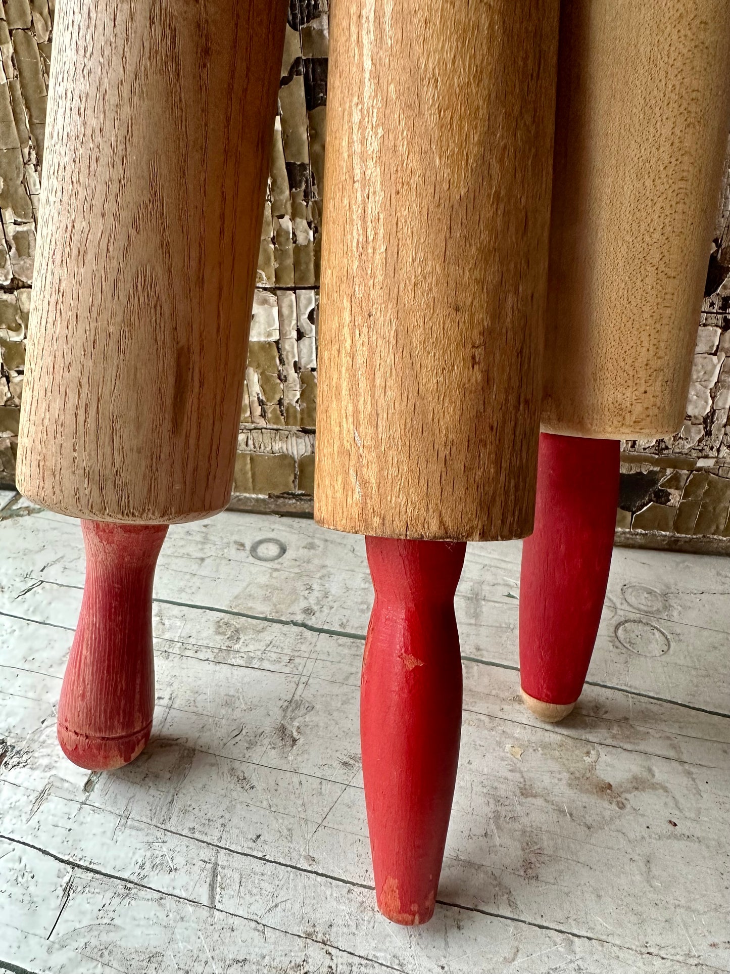 Rolling Pins With Red Chippy Paint Handles Set of 3