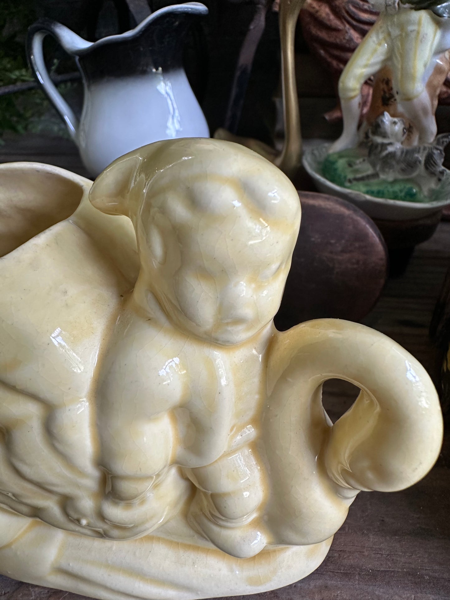 Swans & Boy Planter Yellow