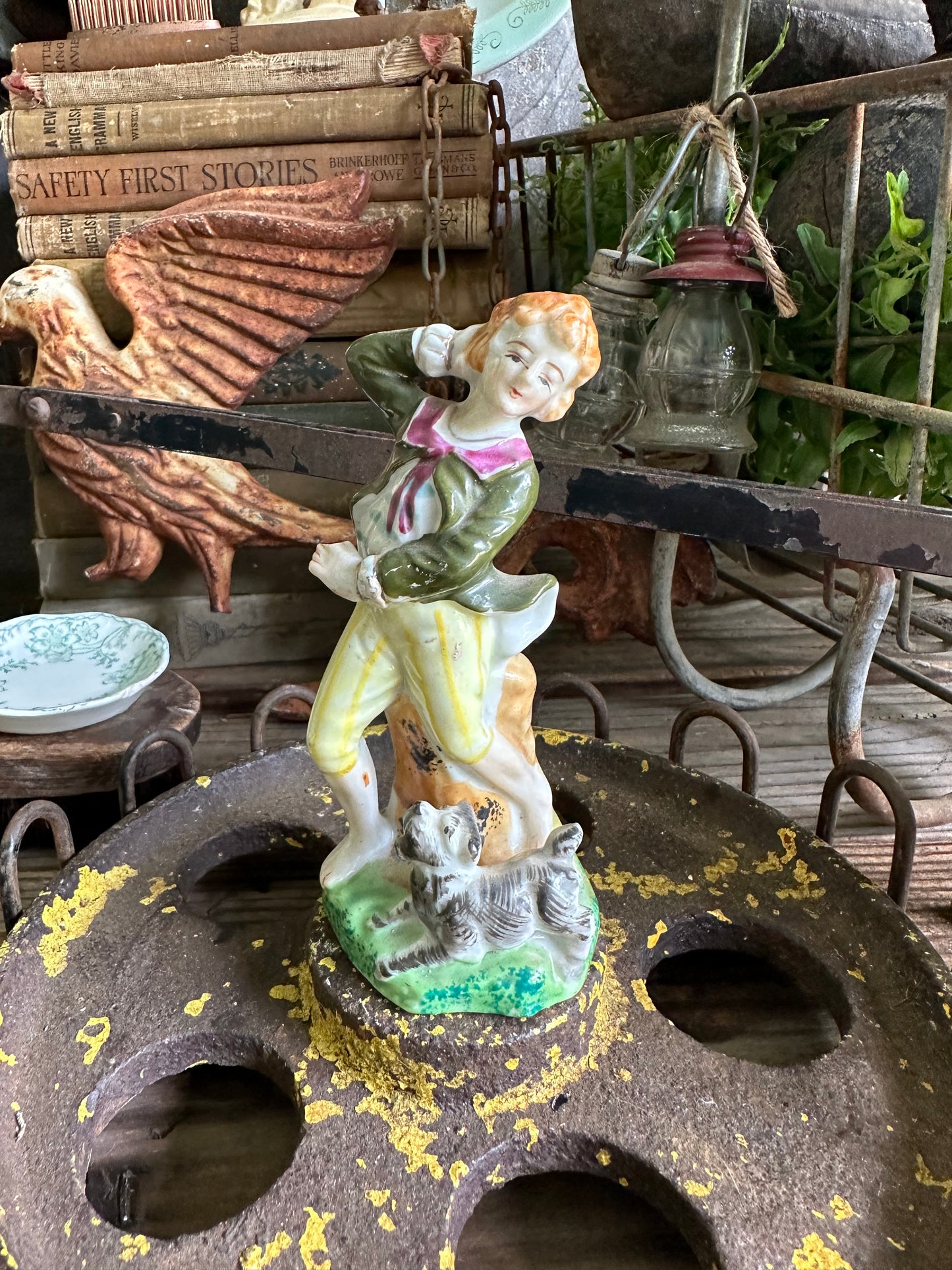 Boy With Dog Figurine Japan (damage to hand)