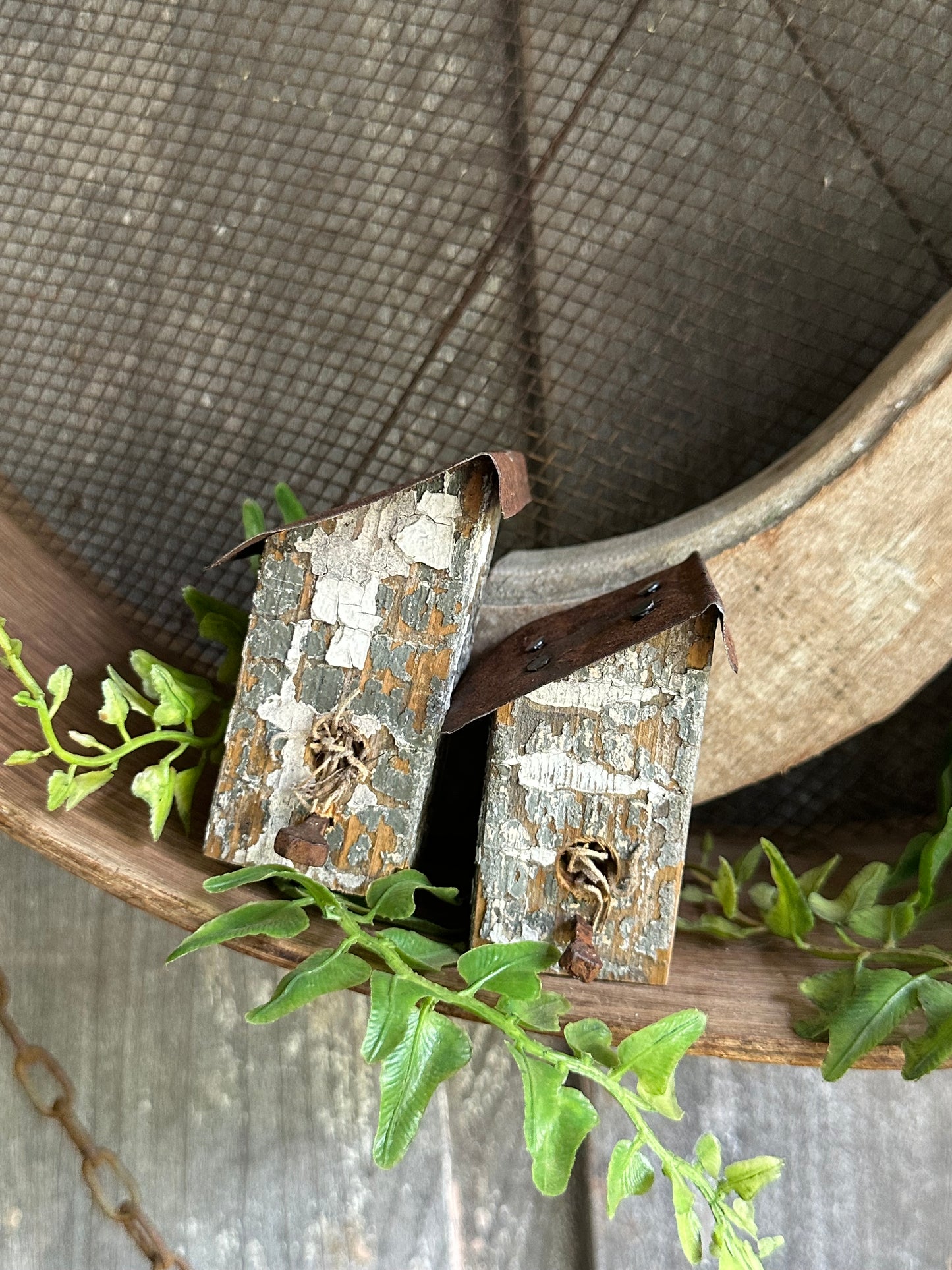 Bitty Birdhouses Set Of Two Handmade (Decor Only)