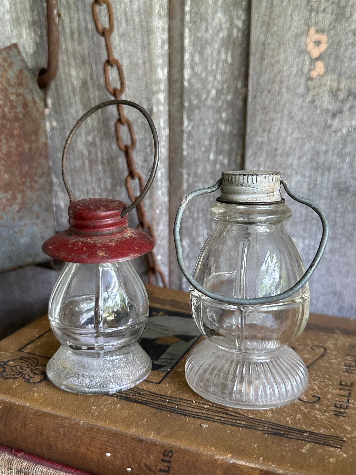 Glass Lantern Candy Containers Set Of Two
