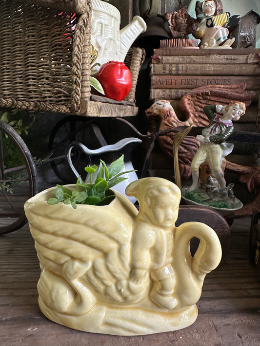 Swans & Boy Planter Yellow