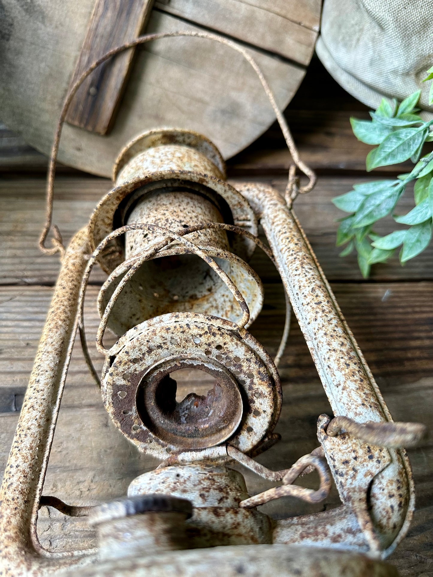 Oil Lamp Non-Working Rusty Metal Frame (No Glass)