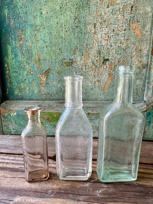 Medicine/Apothecary Glass Bottles Set Of 3