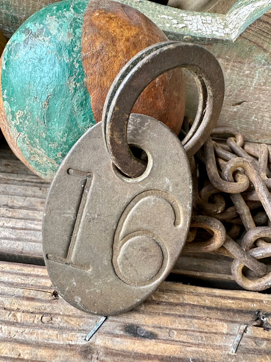 Cattle Brass Tag With Rusty Metal Chain #16