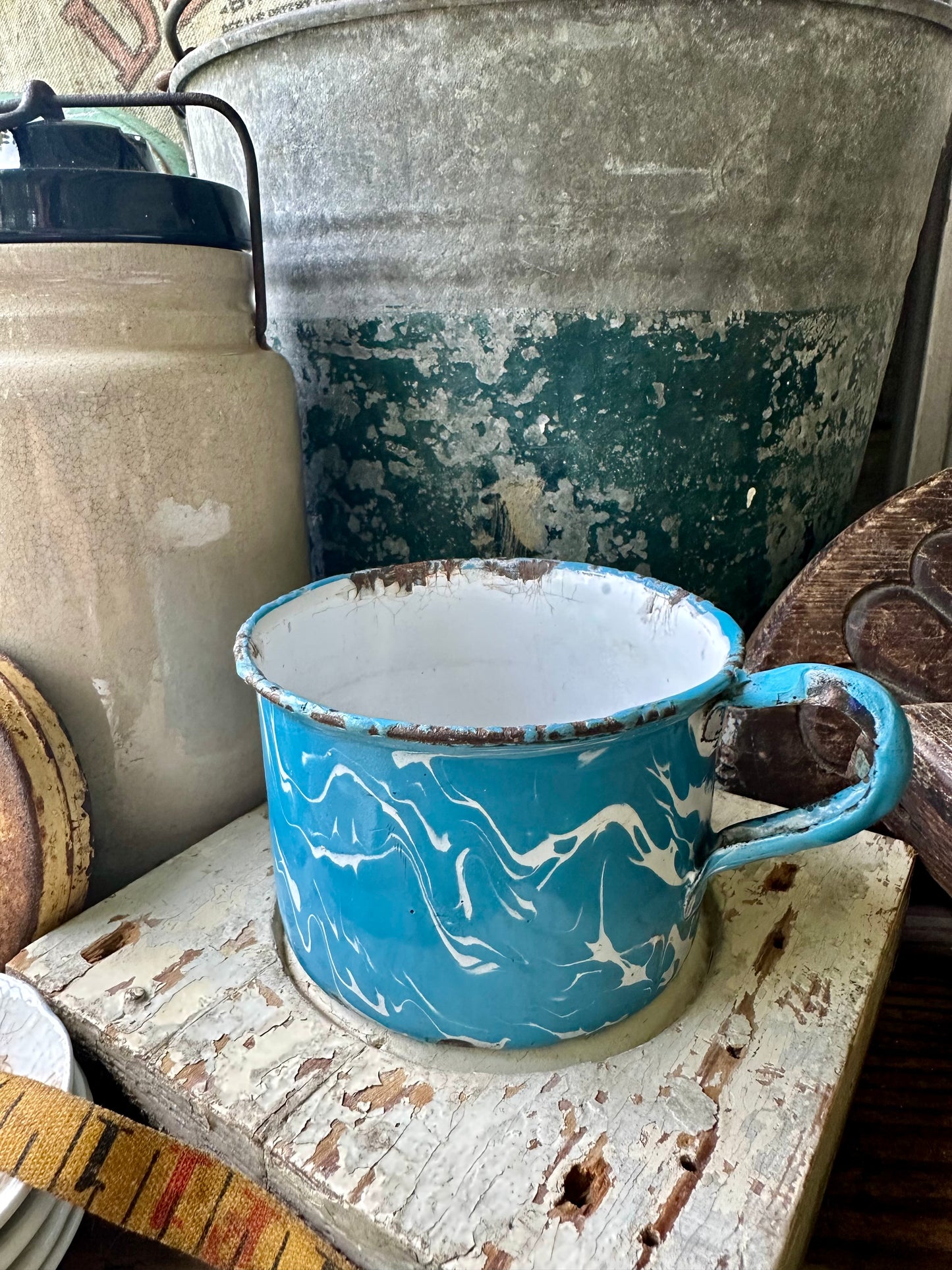 Swirl Blue & White Enamelware Mug/Cup