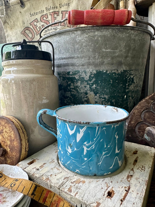 Swirl Blue & White Enamelware Mug/Cup