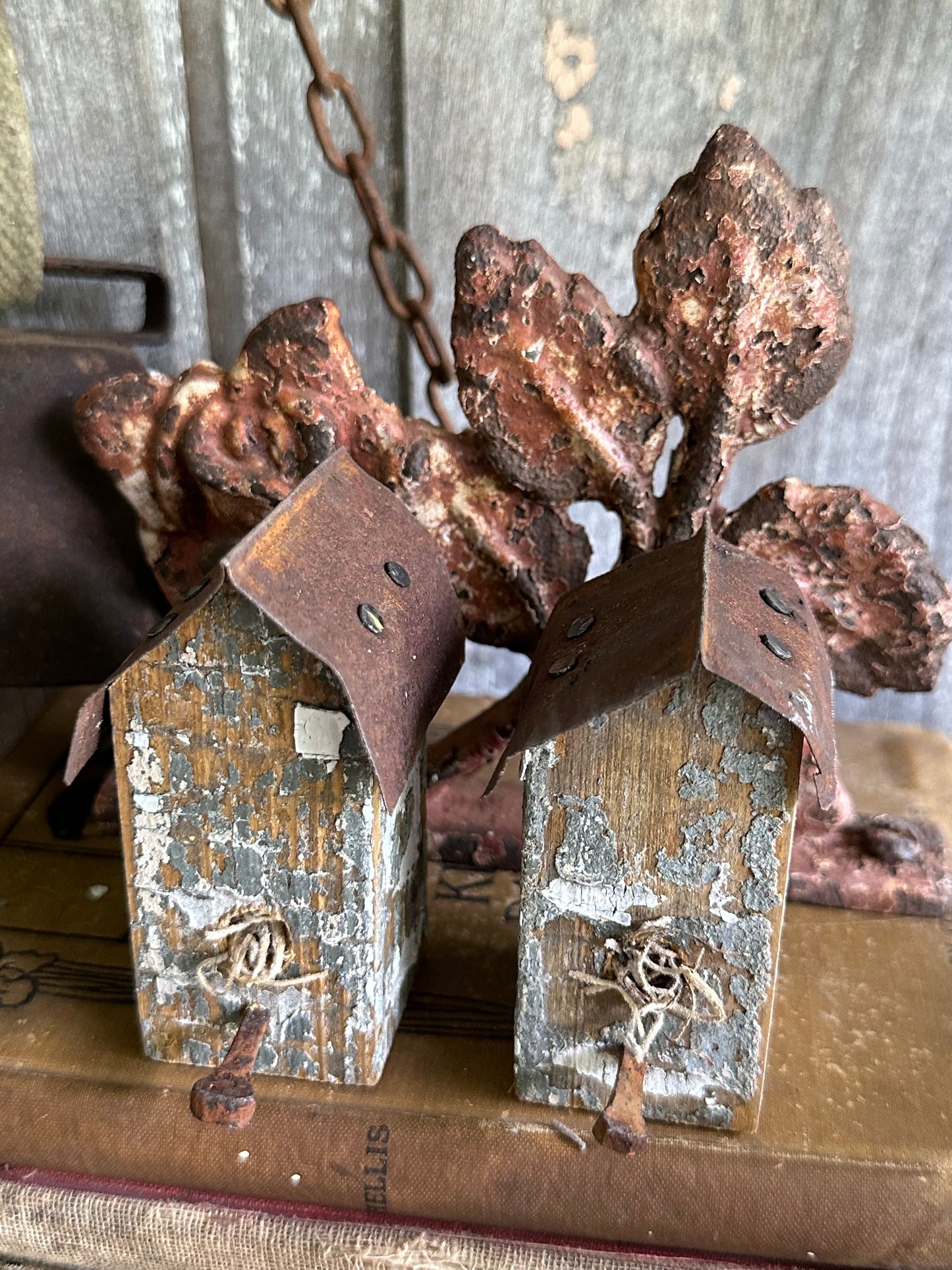 Bitty Birdhouses Set Of Two Handmade (Decor Only)