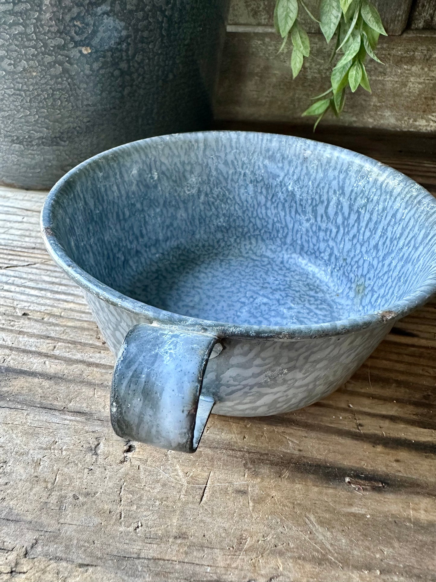 Gray Enamelware Cup/Dish With Handle