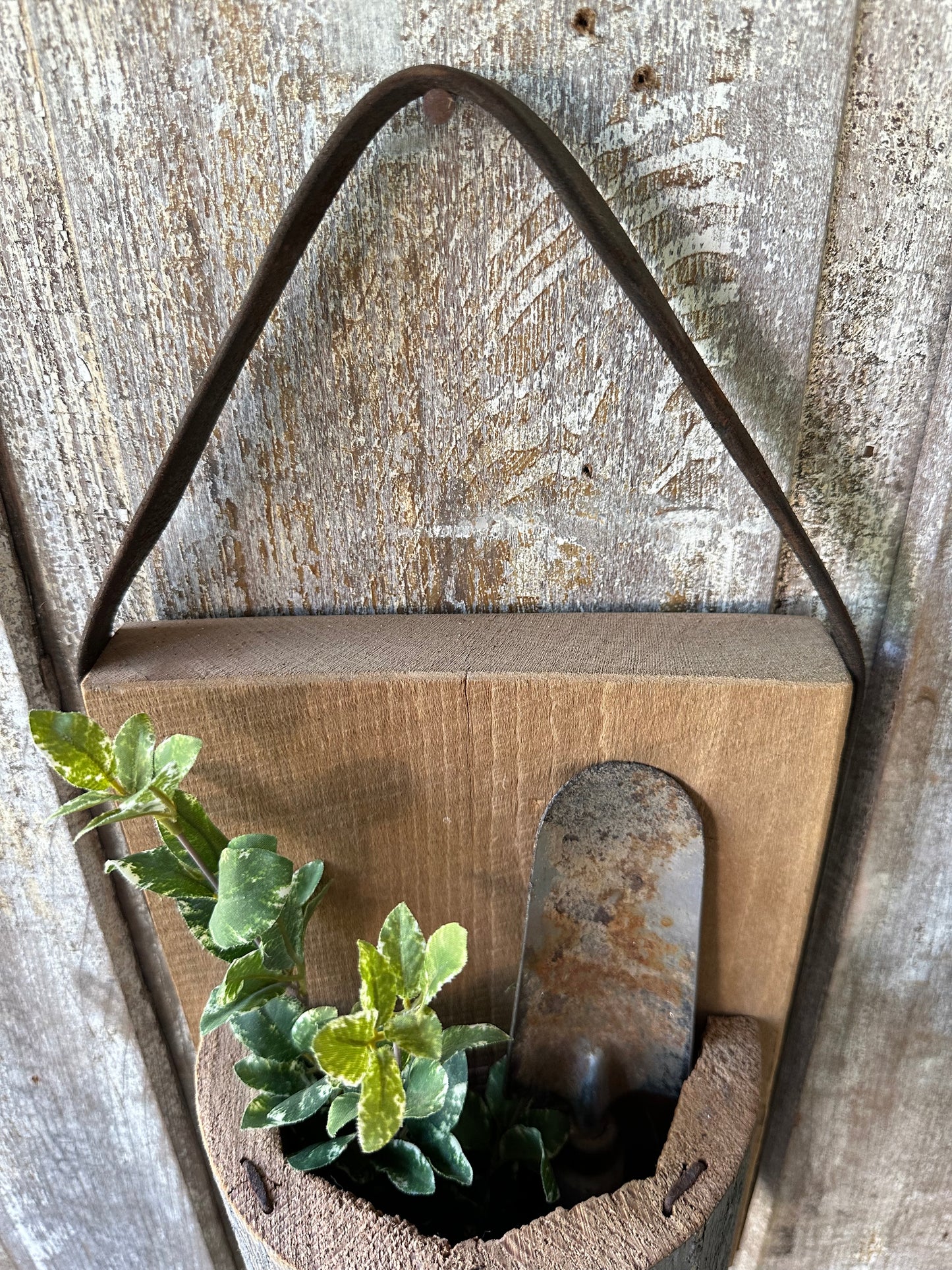 Handmade Salvage Post Wall Pocket With Garden Shovel