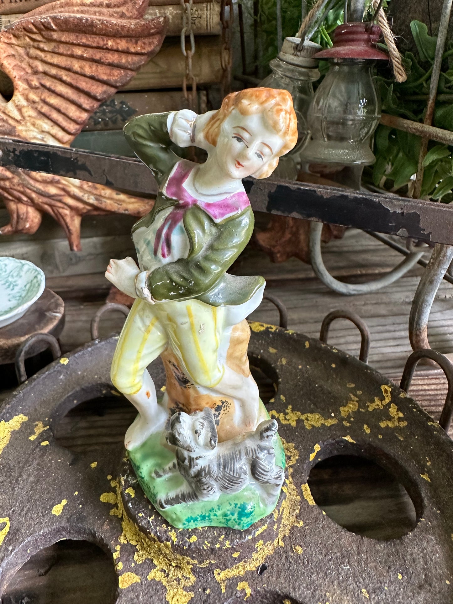 Boy With Dog Figurine Japan (damage to hand)