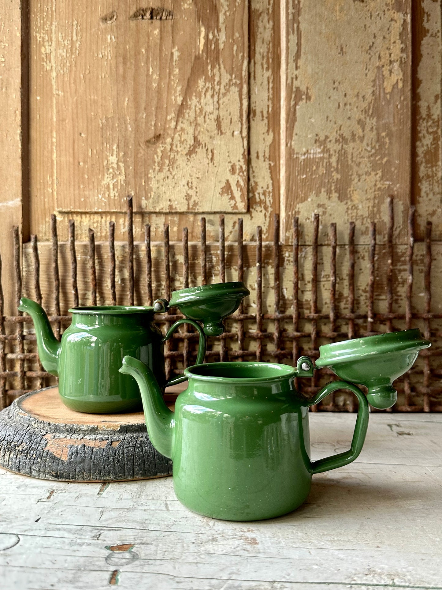 Enamelware Small Green Tea Pots Set of 2