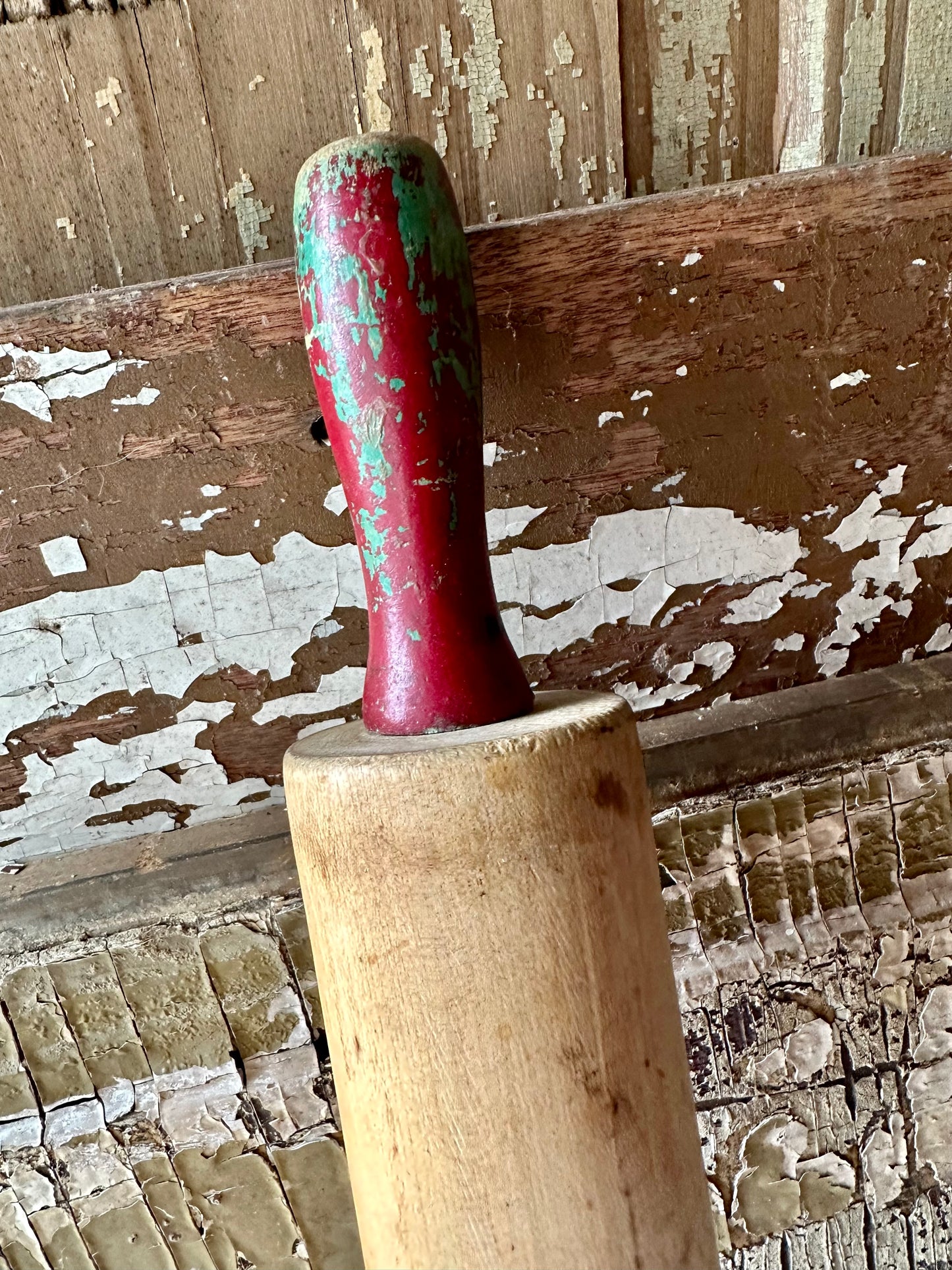 Rolling Pin Red & Green Chippy Paint Handles