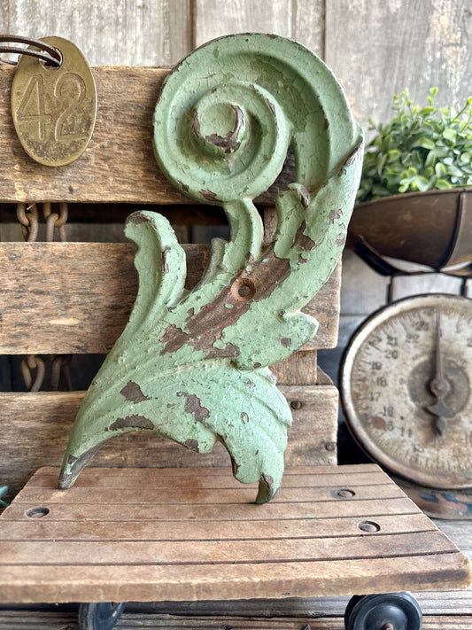 Chippy Green Paint Metal Architectural Salvage Decor