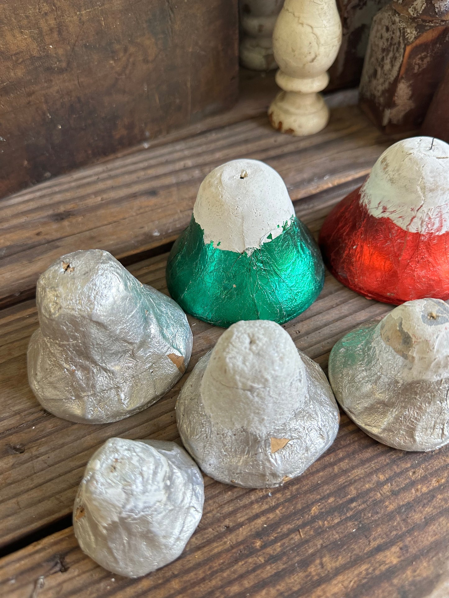 Paper Mache Foil Bells Set Of 7