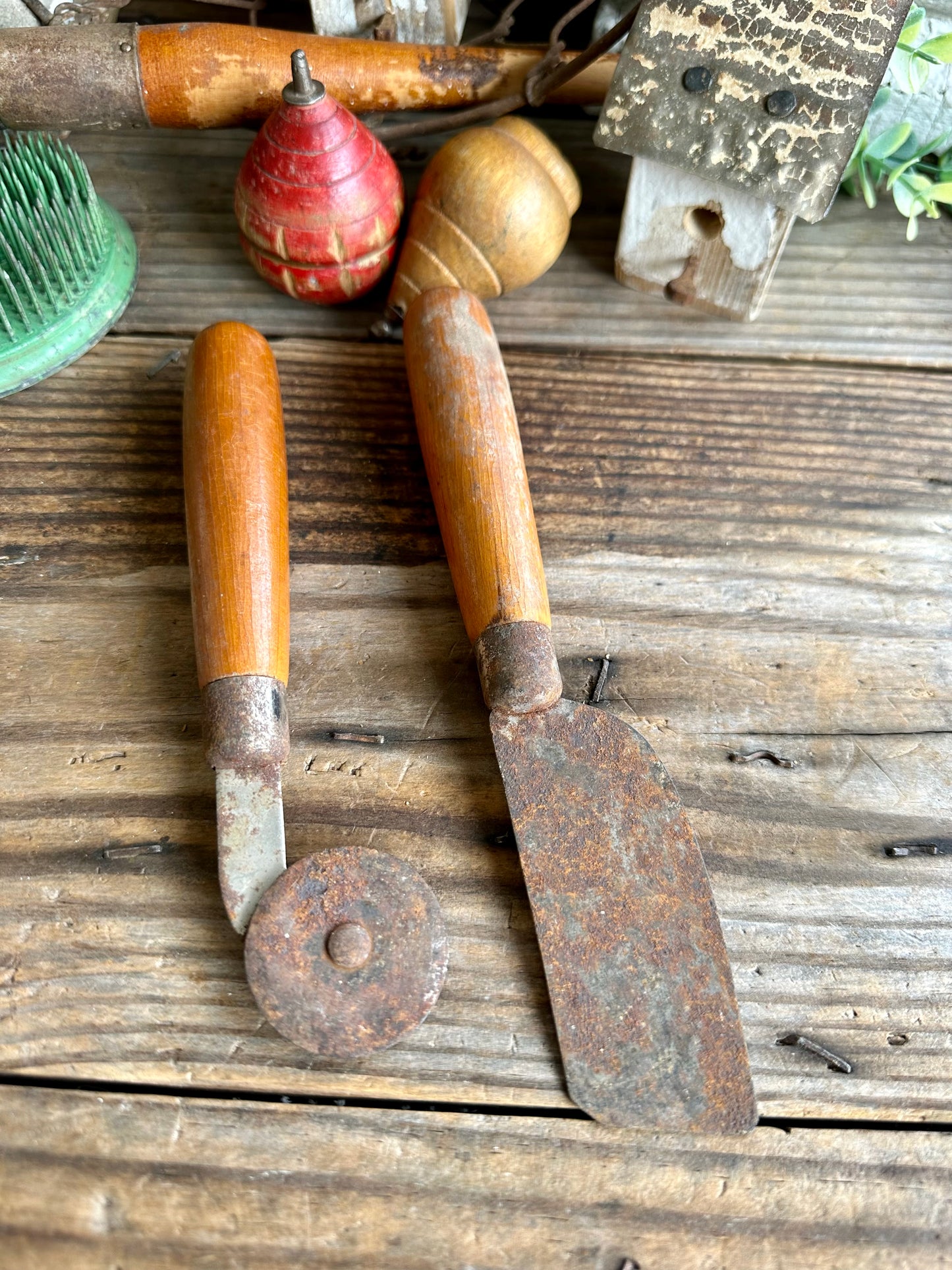 Tools Set Of Two Stained Wood Handle
