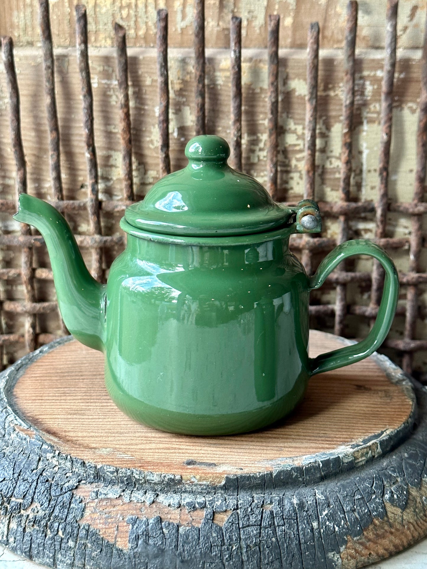 Enamelware Small Green Tea Pots Set of 2