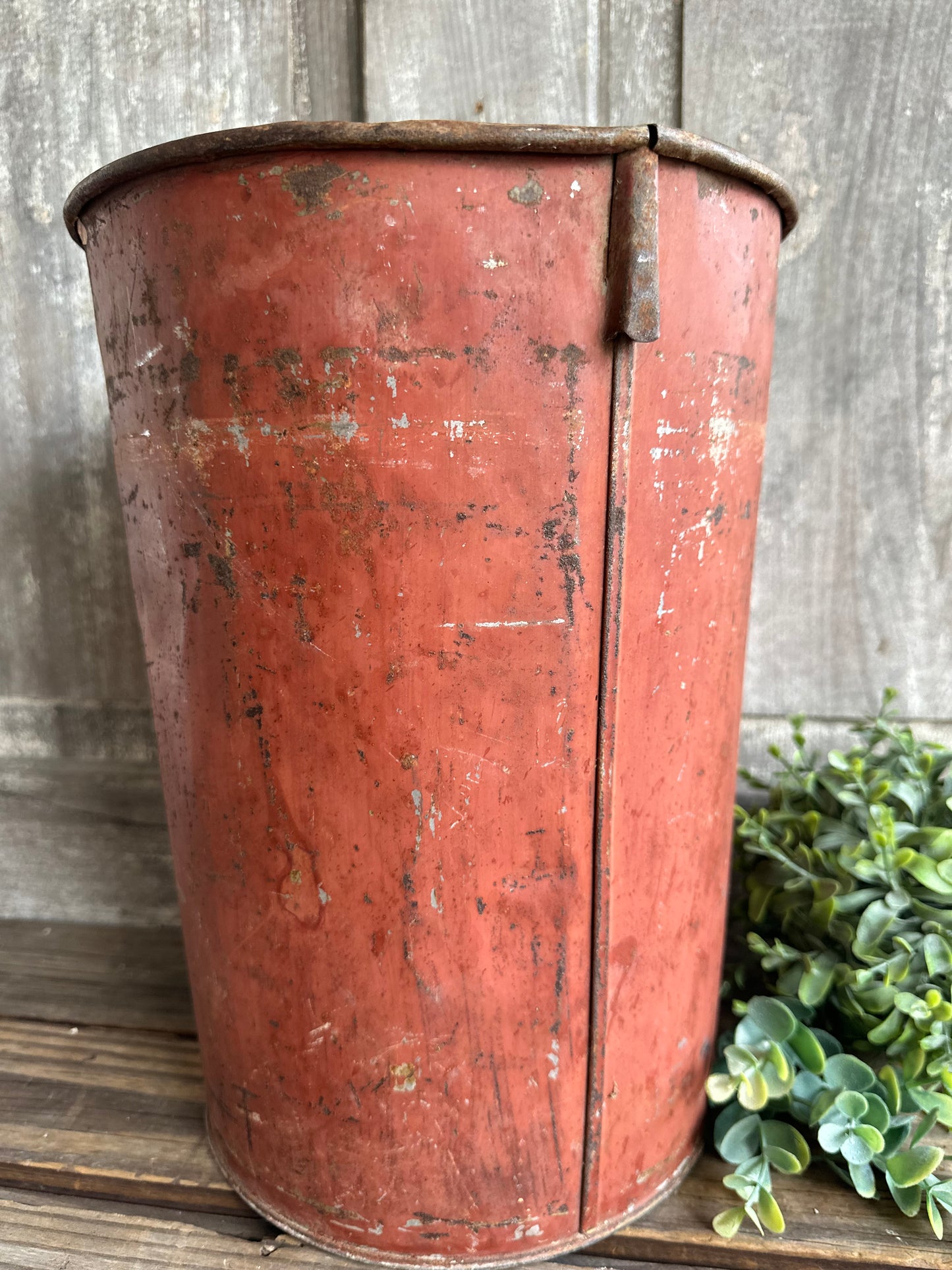 Chippy Reds/Burnt Orange Paint Rusty Metal Bucket (No Handle)