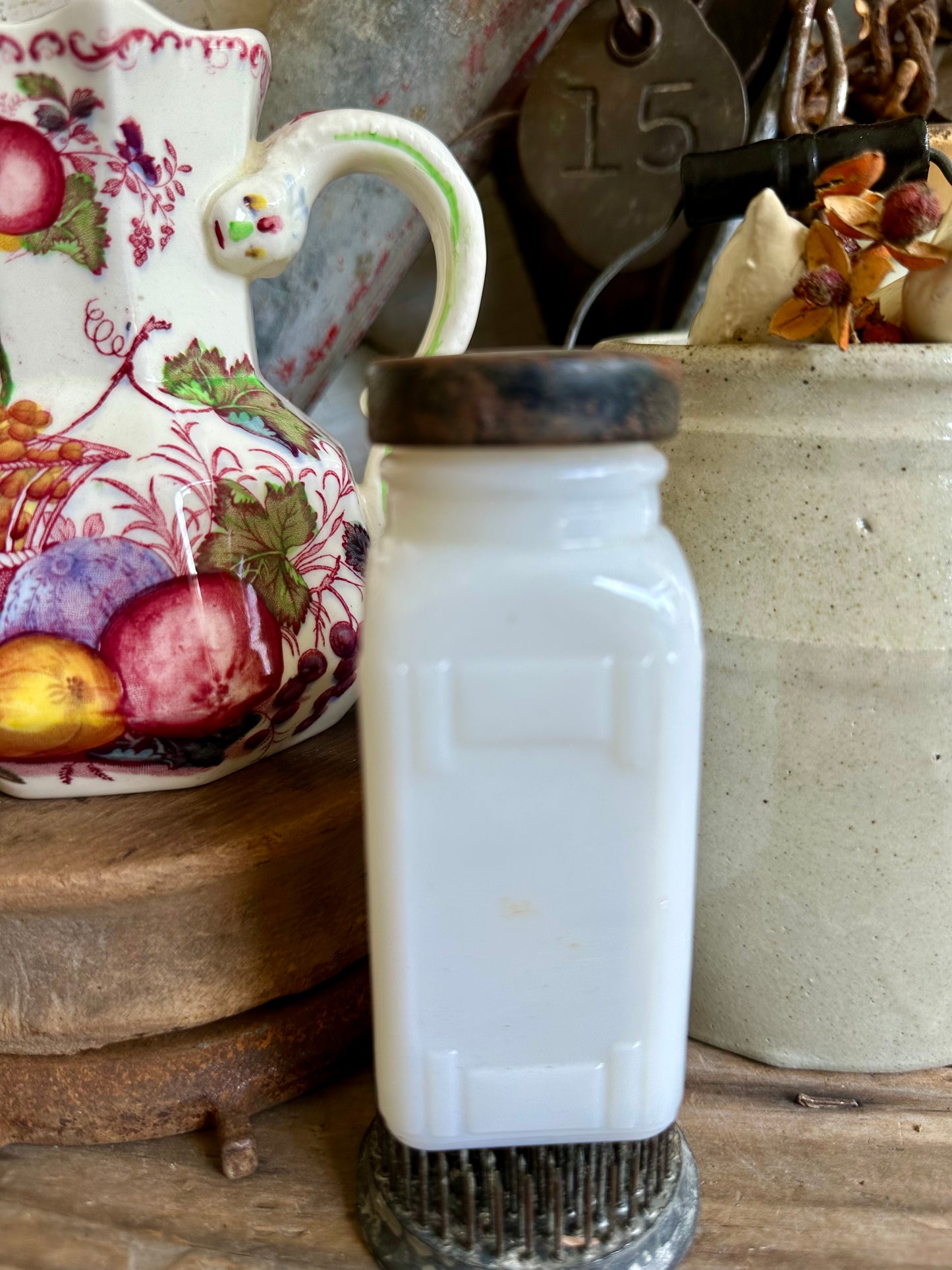 Milk Glass Jar With Metal Lid