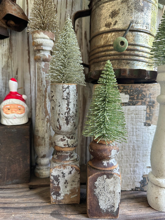 Salvage Wood Spindle Bottle Brush Tree Set Of Two