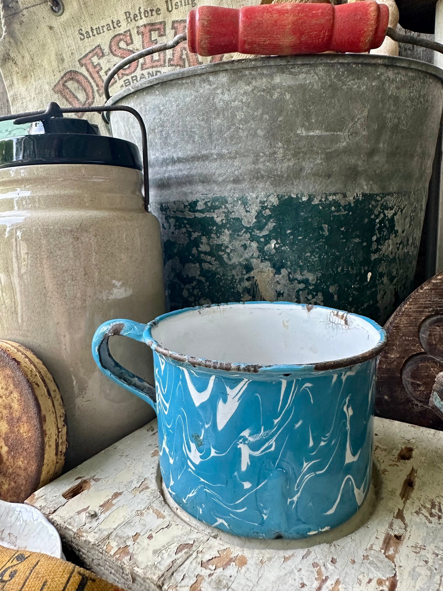 Swirl Blue & White Enamelware Mug/Cup