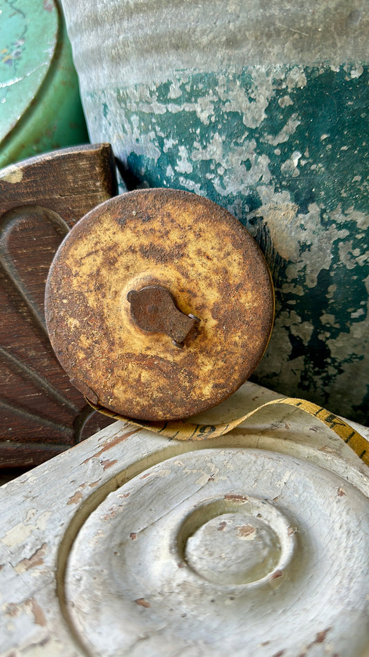 Fabric Measuring Tape Metal With Chippy Yellow Paint