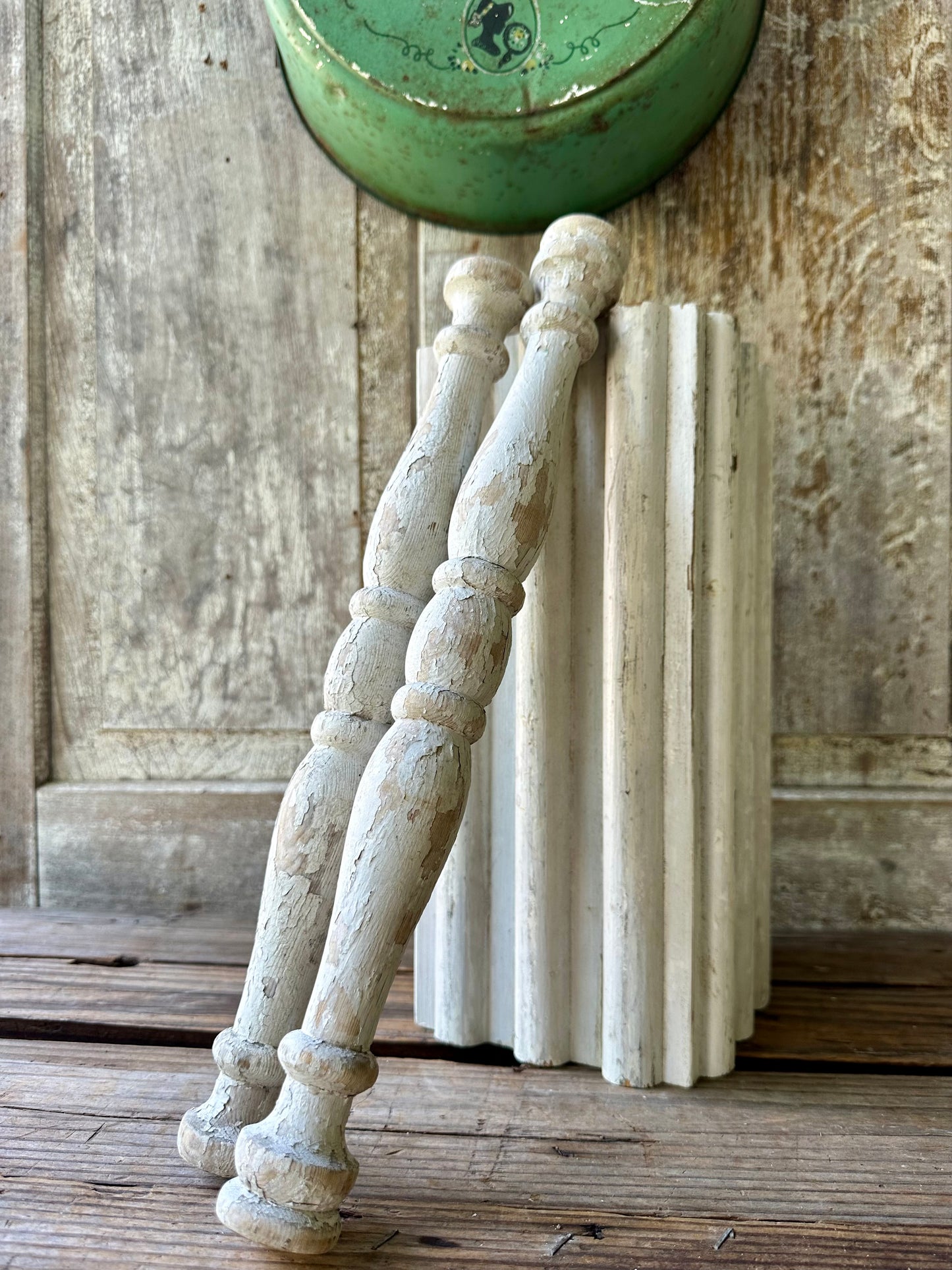 Chippy White Wood Spindles Set Of Two