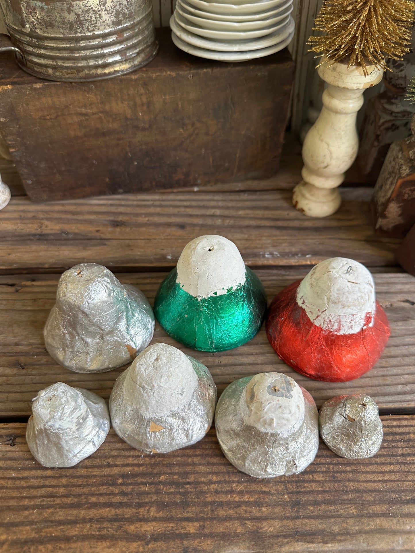 Paper Mache Foil Bells Set Of 7