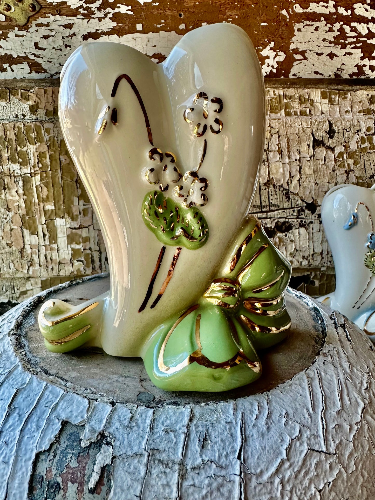 Heart Planter Green Bow USA