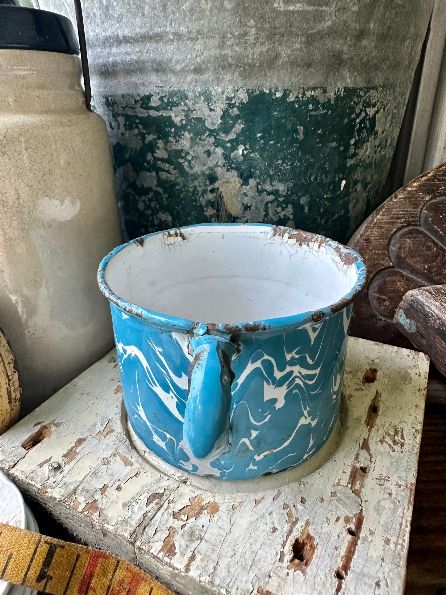 Swirl Blue & White Enamelware Mug/Cup