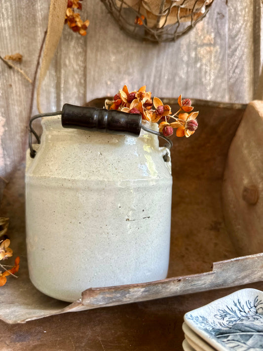 Crock With Wire & Wood Handle