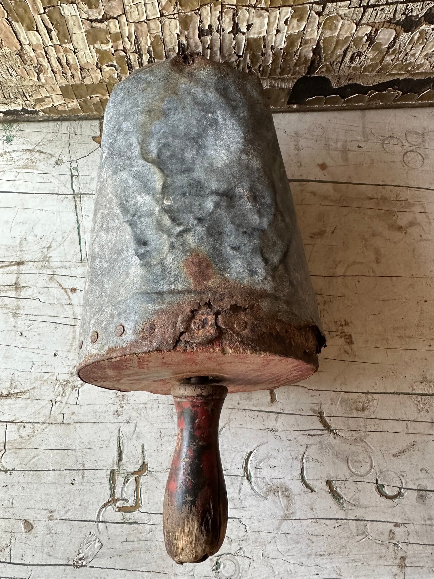 Weathered Red Paint Wood & Rusty Metal Scoop