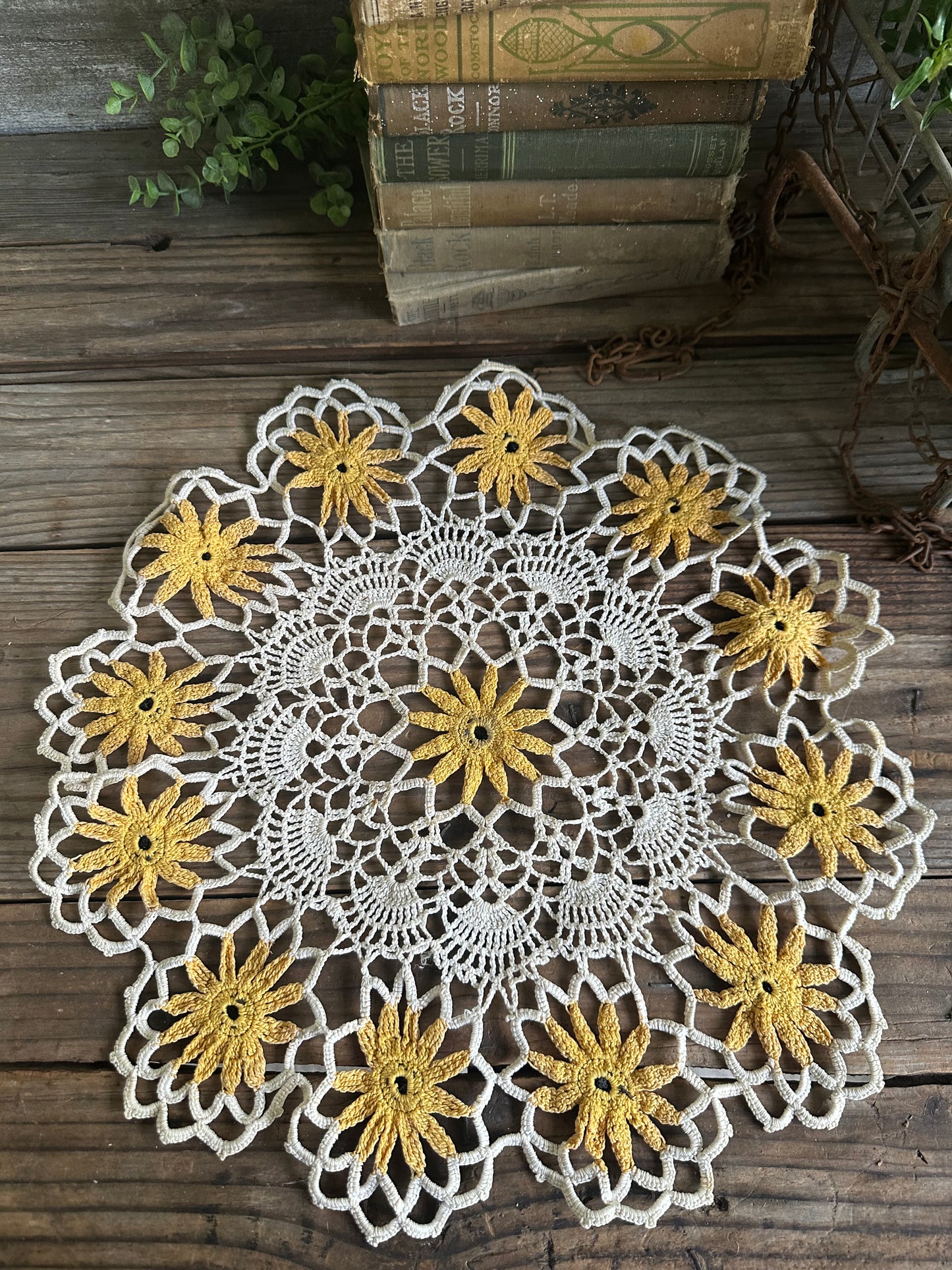Crochet Doily Black Eyed Susan Floral