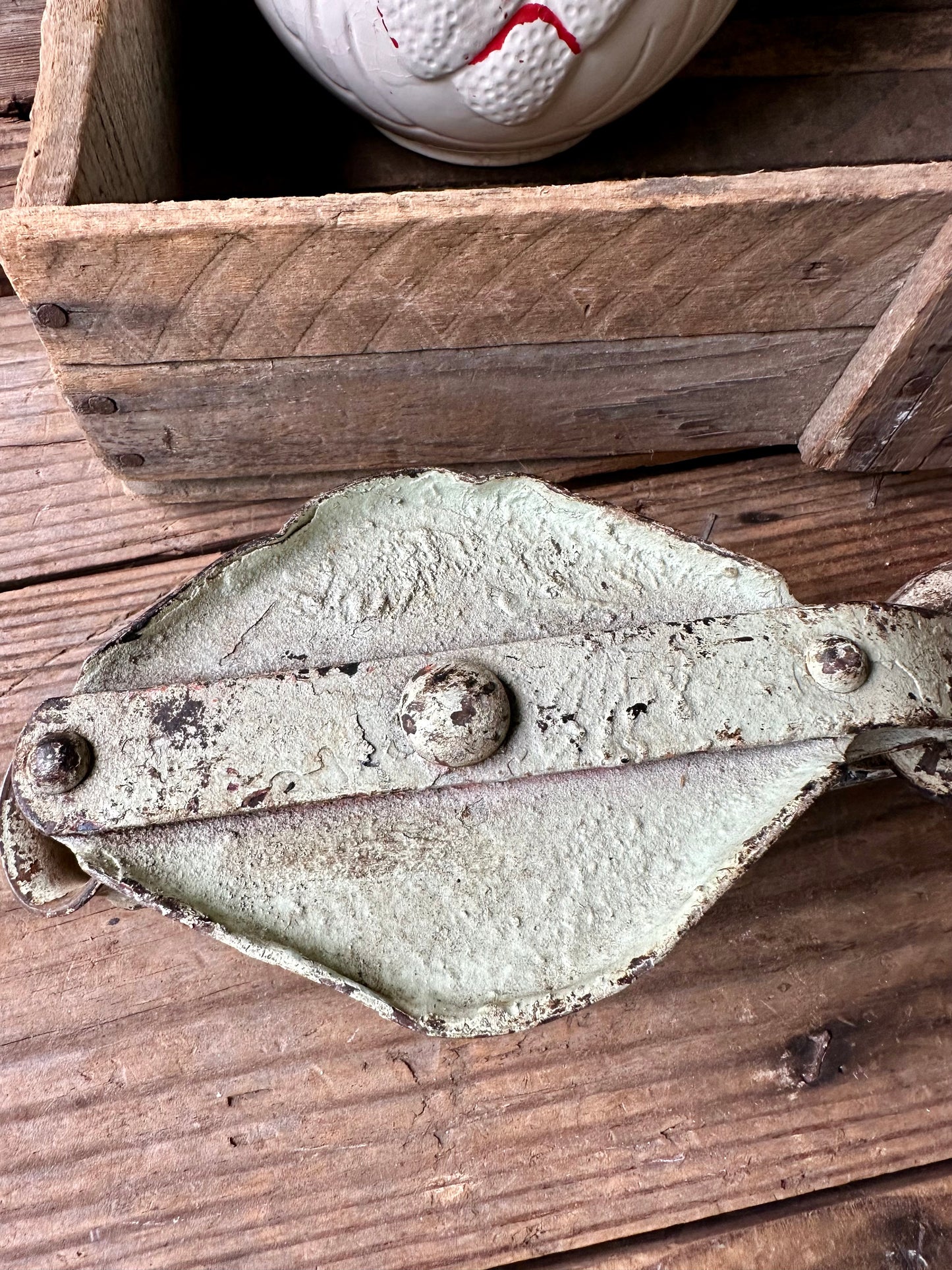 Pale Chippy Green Rusty Metal Pulley