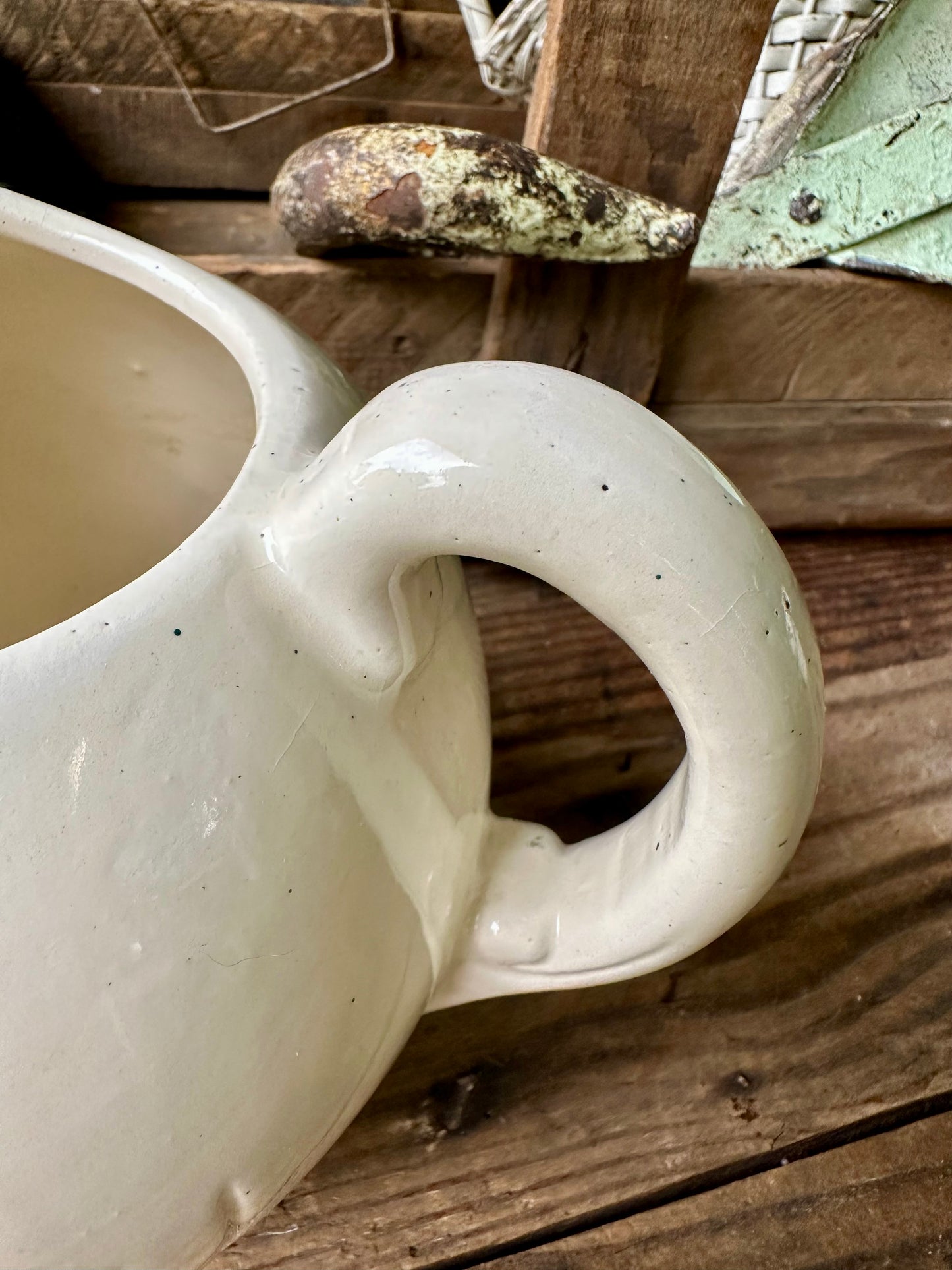 Strawberry Pattern Pitcher USA Crazed & Stained