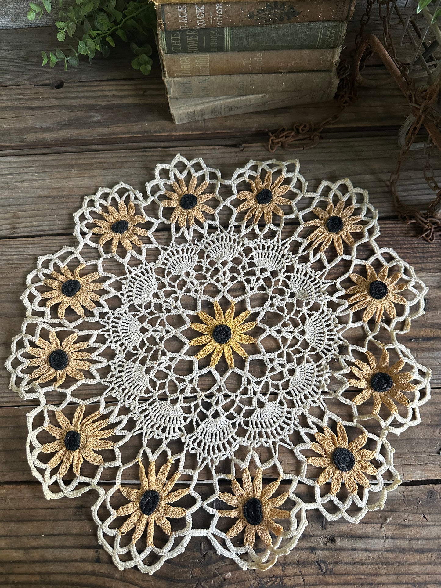 Crochet Doily Black Eyed Susan Floral