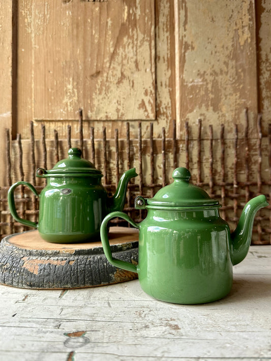 Enamelware Small Green Tea Pots Set of 2
