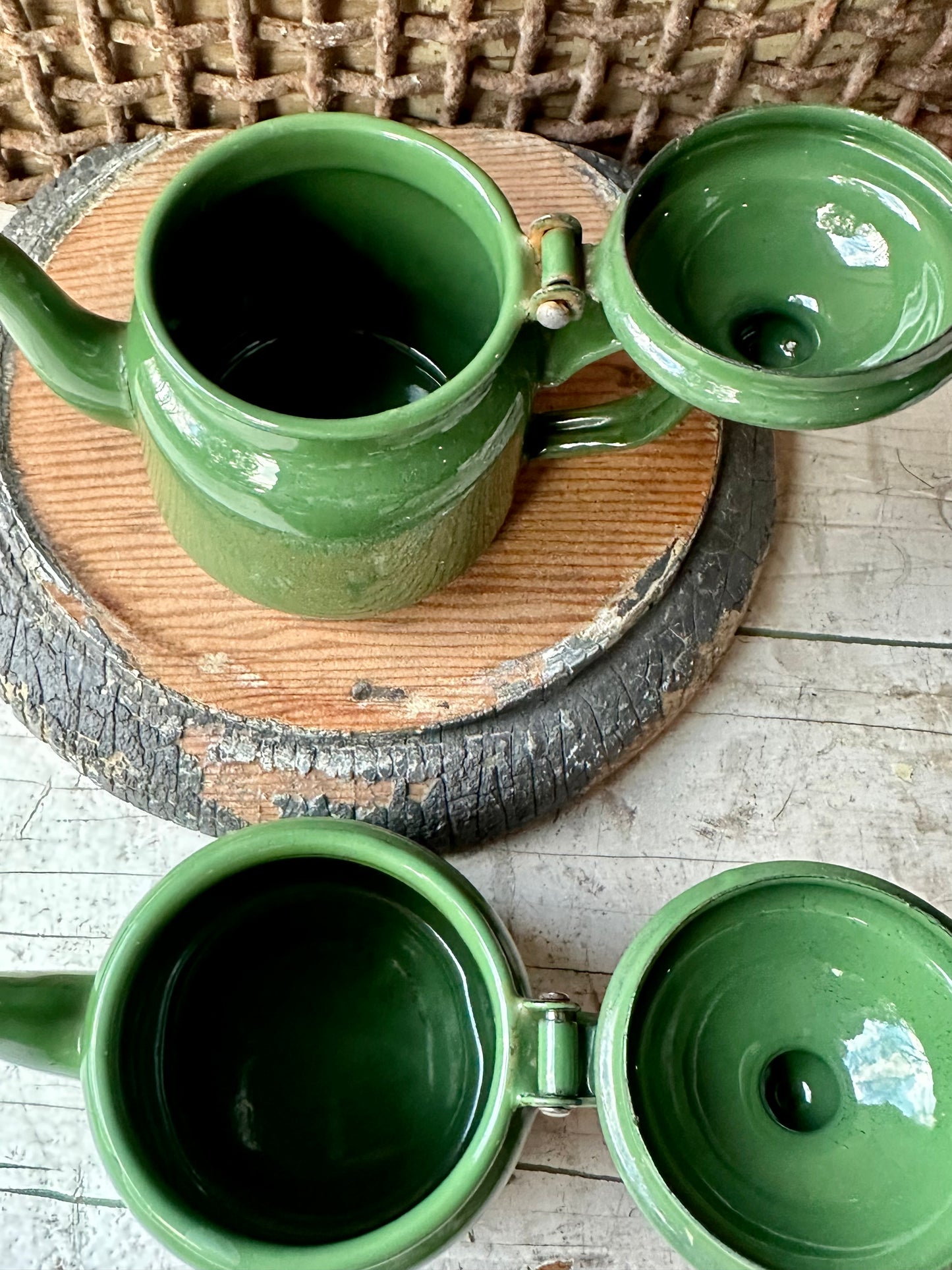 Enamelware Small Green Tea Pots Set of 2